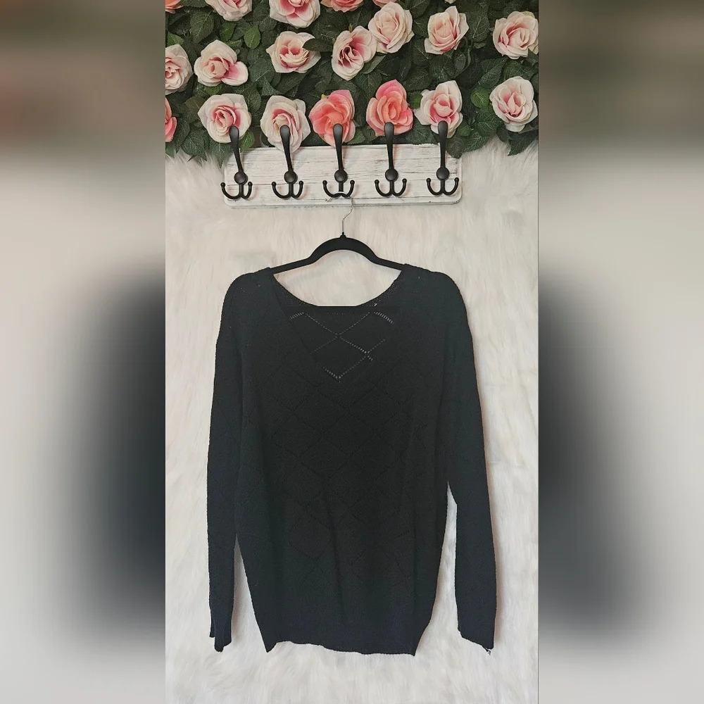 Shein Soft V-Neck Open Knit Sweater